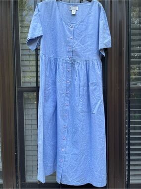 Jennifer Moore Blue Chambray Full-Length Button-Up Dress - XL